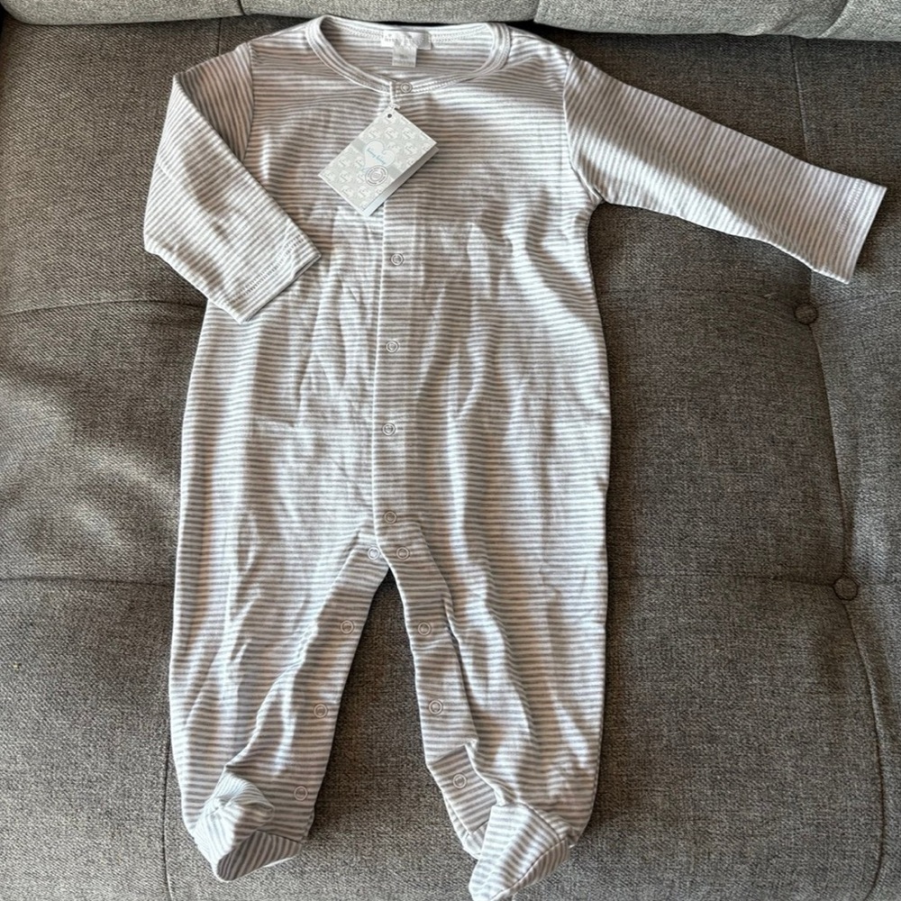 KISSY KISSY NWT Gray Essentials Stripe Pima Cotton Baby Footie Unisex 9 Months